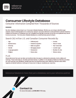 A flyer with information about Data-Axle's Consumer Lifestyle base.