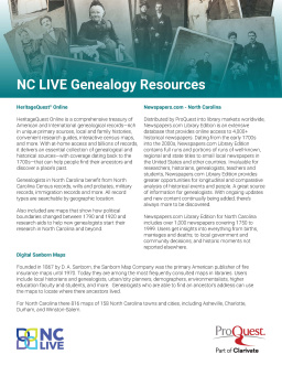 Black and white photos of people from history above information about NC LIVE genealogy resources.