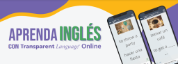 Two phone screens showing Transparent Language next to the text "Aprenda Inglés."