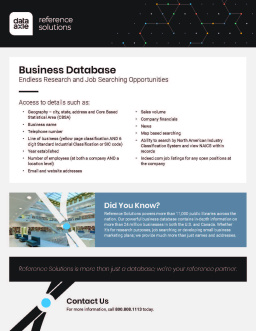 A Data-Axle flyer with information about its business database.