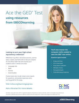 A person with long, blond hair studying at a computer with the text, "Ace the GED Test."