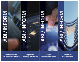 Four bookmarks with abstract photos and vertical blue banners reading "ABI/INFORM."