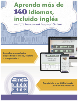 "Aprenda mas de 140 idiomas" above devices showing Transparent Language.