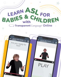 Screens showing Transparent Language lessons in ASL for babies.