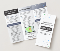 Digital rendering of the front and inside panels of a Data-Axle brochure.